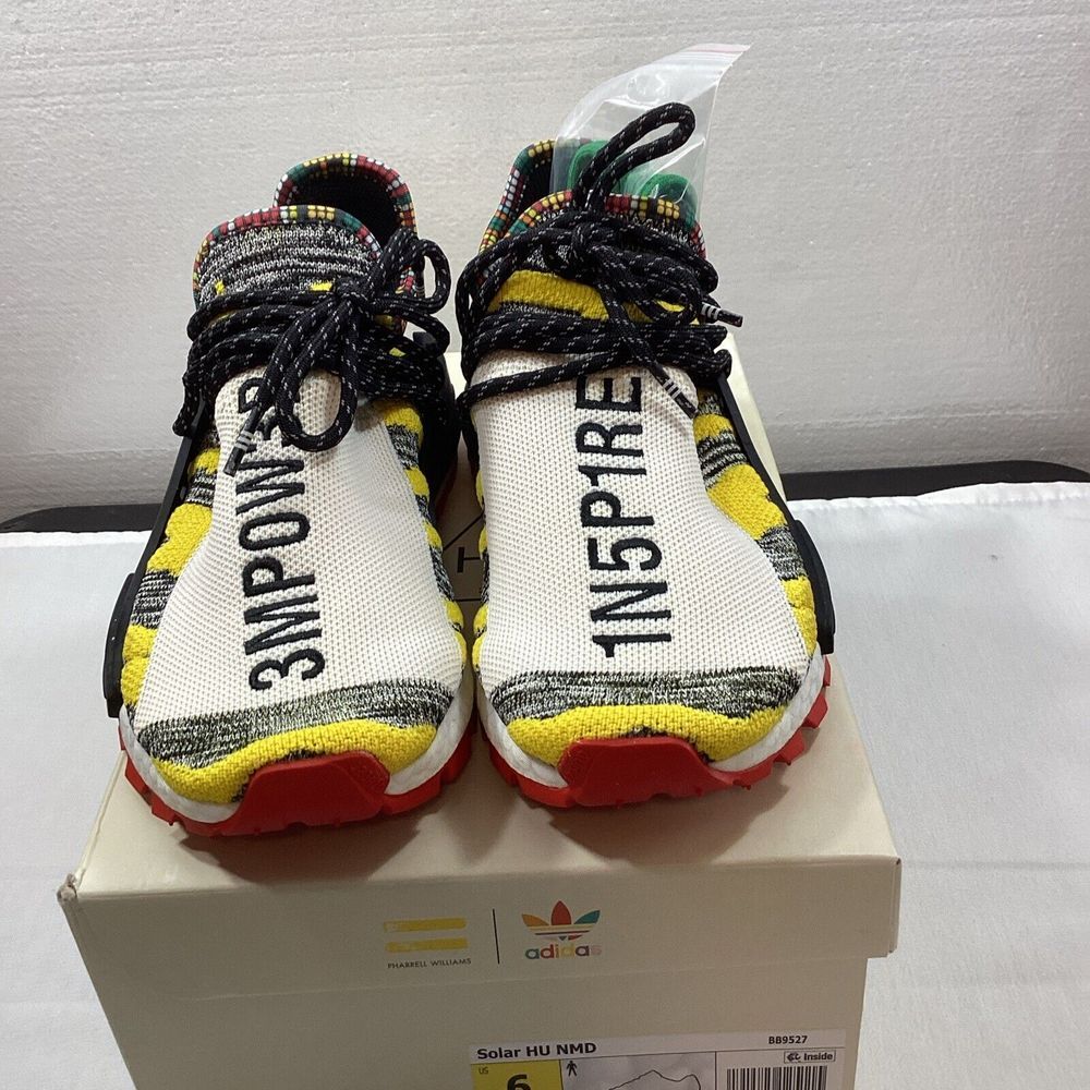 Adidas NMD Hu Pharrell Solar Pack Red White Black Yellow Men's Sz 6 SKU # 3017